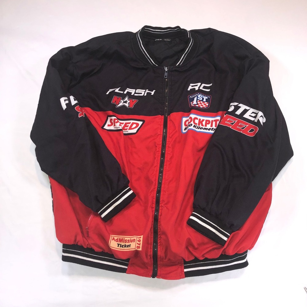 Racing Bomber Jacket Red Black Graphic Motorsport Streetwear Size M US 6
